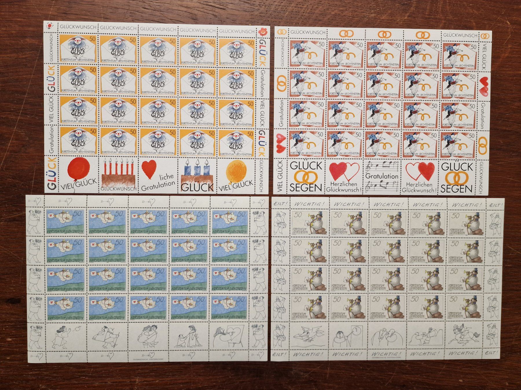 Tutti i francobolli: FL 1992 Serie Bögen "Botschaften" ** /1041/44 – Usato da Aesch LU venduto da briefmarken.uray