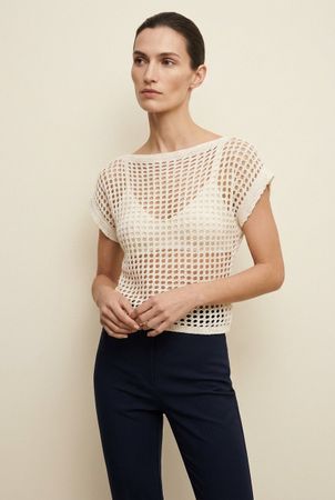 Haut Crochet Écru Manches Courtes T. XL