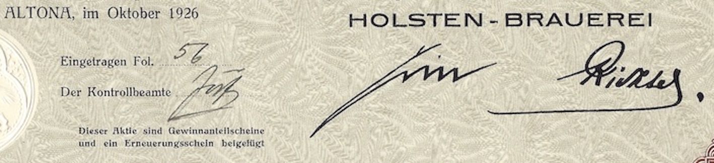 Documenti: Holsten-Brauerei, Altona - 1926 – Usato da Solothurn venduto da Sgasche 1
