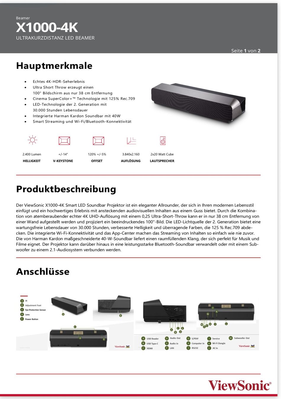 Viewsonic Vidéoprojecteurs: ViewSonic X1000-4K UST Beamer – D'occasion à Berneck par Siebasiach87 2