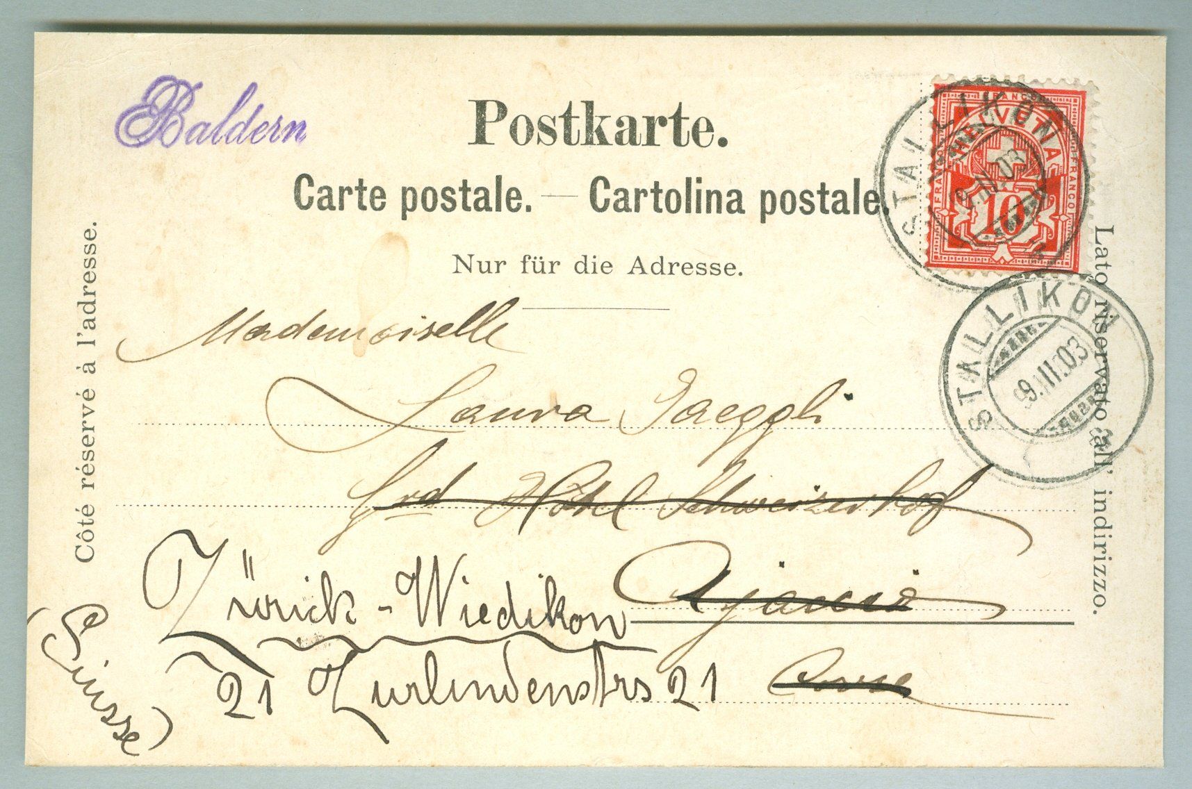 Cartoline postali: 1903 Schweiz AK Kt ZH – Usato da Zürich venduto da yago-rot 1