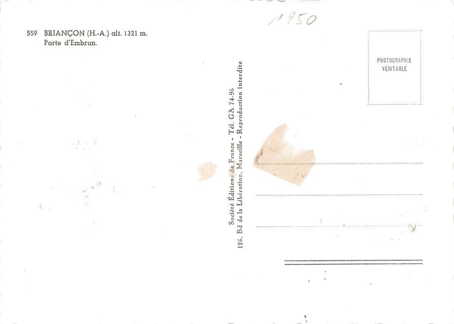 Cartoline postali: Briançon, Porte d'Embrun, datée 1950 – Usato da Frauenfeld venduto da POML 1