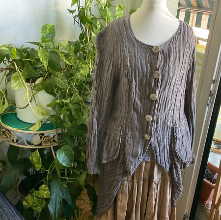 Merveilleuse veste redingote GRIZAS lin soie effet froissé M