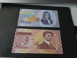 USA State Dollars, private Ausgaben 2 alte Geldscheine