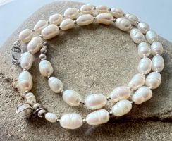 Natur Perlenkette 925 Silber schwebende Perle - Neu Unikat