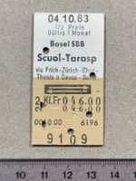 Basel - Scuol - Tarasp, 4.10.1983, altes SBB Billett, Bahn
