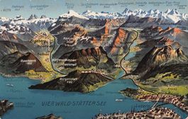 Vogelschau-AK: Vierwaldstättersee, Stempel Alpenstab