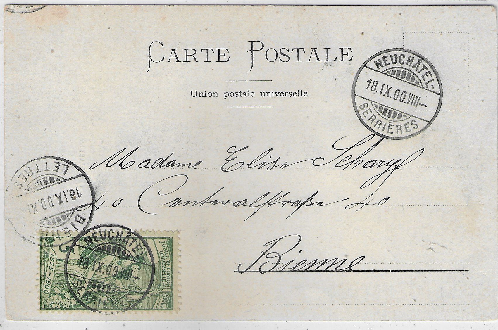 Cartoline postali: Neuchatel - Les Halles - animee - UPU 1900 – Usato da Ettingen venduto da Kartenplanet 1