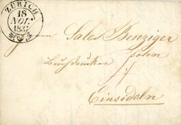 Zürich Vorphilabrief nach Einsiedeln 1837 Zweikreisstempel