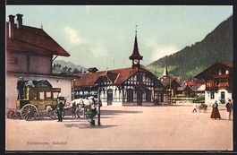 Zweisimmen, Postkutsche vor dem Bahnhof