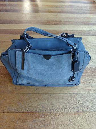 Coach grey leather suede Dreamer large tote purse bag authen