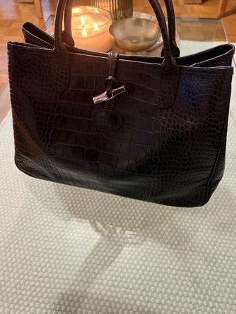 Original Longchamp Roseau Croco Leder Handtasche Braun
