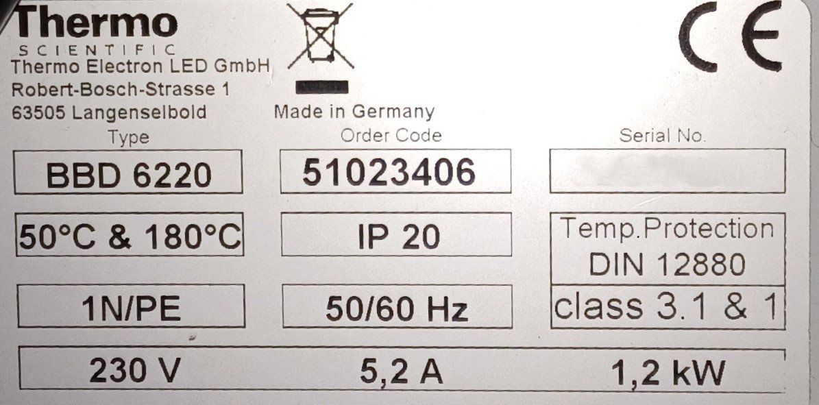 Accessori da laboratorio: Thermo Scientific BBD 6220 CO2 incubator – Usato da Niederdorf venduto da LeptonAG_Labor 7