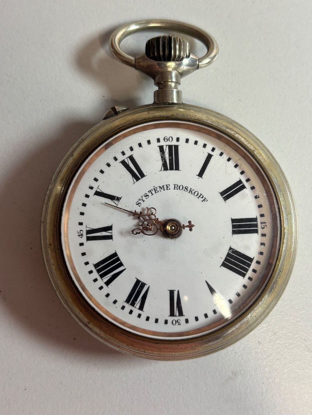 Taschenuhr Syst. Roskopf mit Zifferblatt römische Zahlen