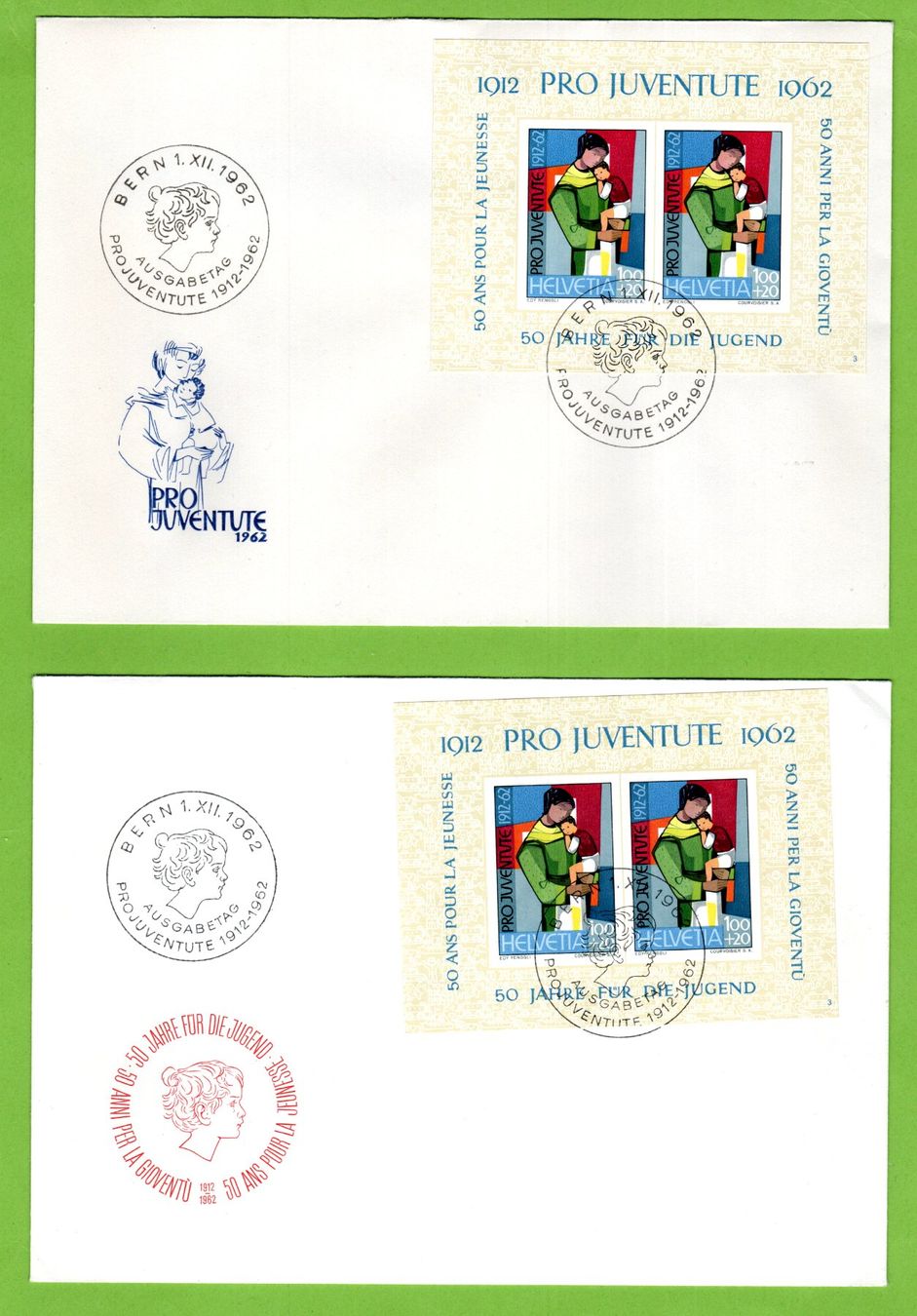 Tutti i francobolli: PJ 1962 - 2 FDC mit Block auf versch. Briefen LP – Usato da Stein am Rhein venduto da Huehnerhund