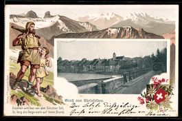 AK Rheinfelden, Ortsansicht mit Rheinbrücke und Darstellung 