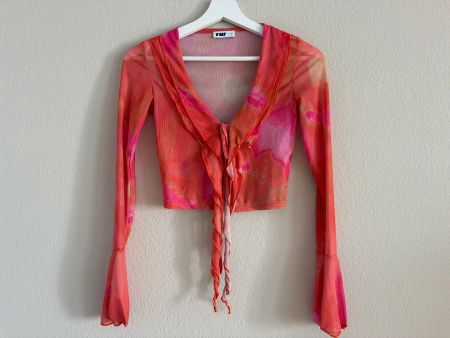Damen Mesh-Bluse orange rosa gebunden guter Zustand