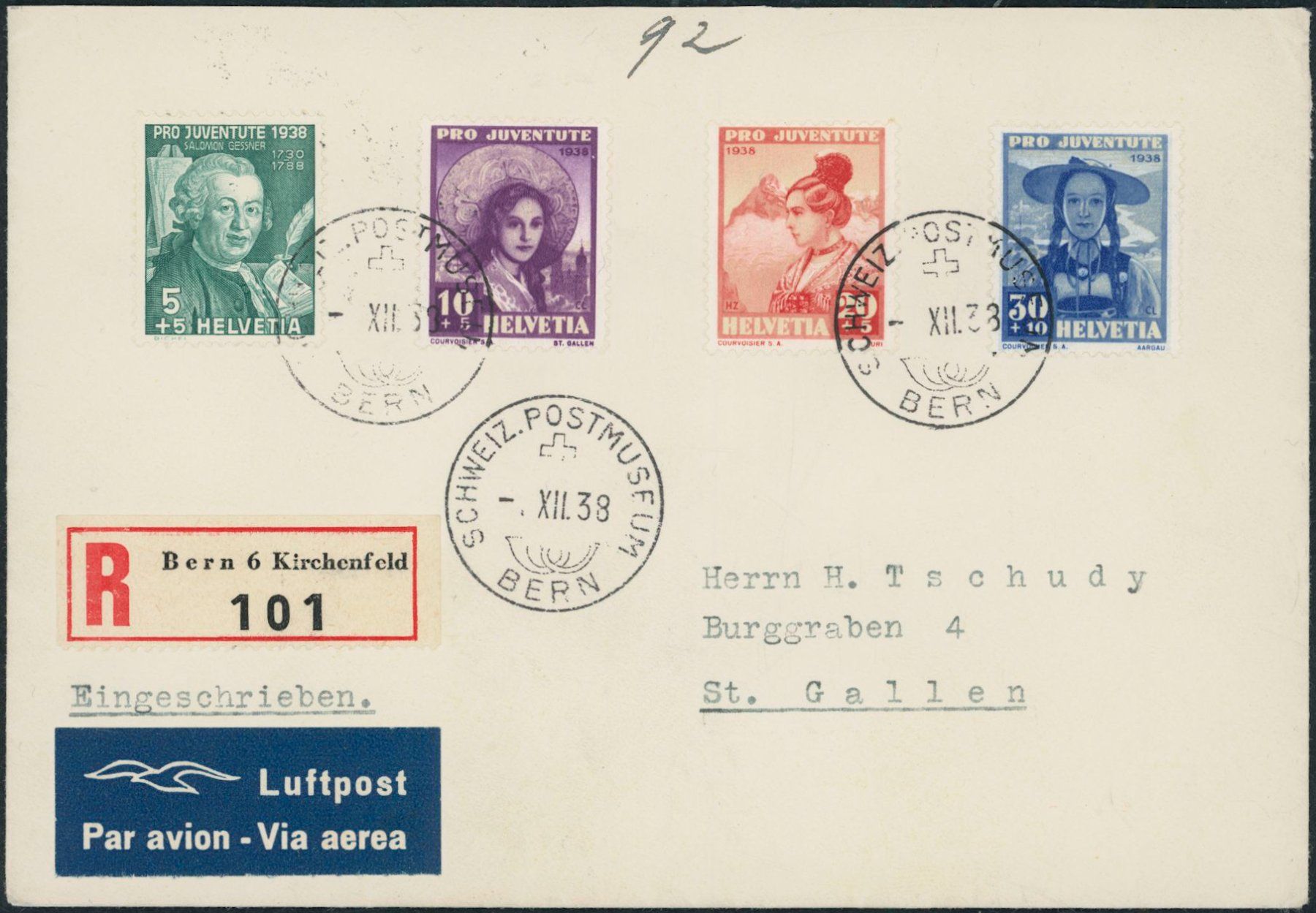 Tutti i francobolli: 1938 - Pro Juventute - Ersttagsbrief FDC ET - Gaudard – Usato da Schindellegi venduto da leecollect