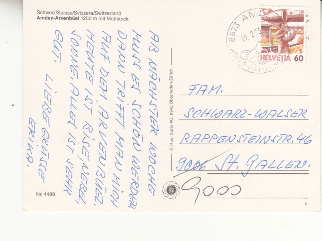 Cartoline postali: Amden Arvenbühl 1993 – Usato da Bürglen TG venduto da StampGraf 1
