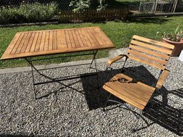 Gartentisch mit 4 Stühlen, Holz-Metall