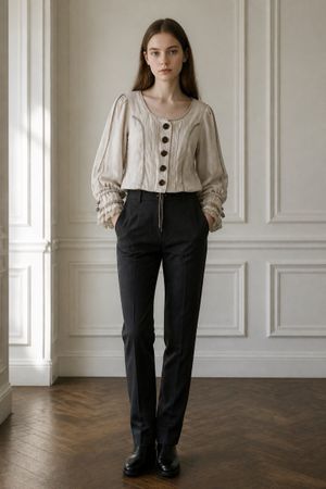 Trachten Bluse kurz mit Puffärmel beige Grösse S