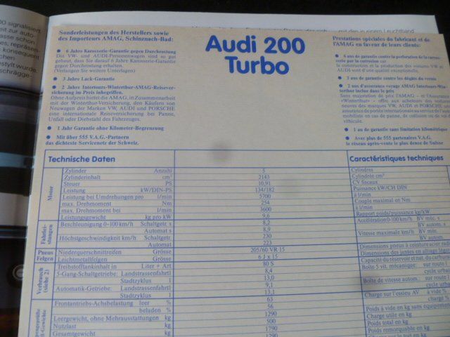 Audi Documenti: Audi 200 Prospekt 1984 – Usato da Zofingen venduto da sosalinos01 6