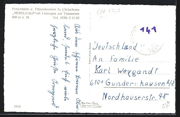 Cartoline postali: Meielisalp /Leissigen am Thunersee, Feri – Usato da Berlin venduto da bartko-reher 1
