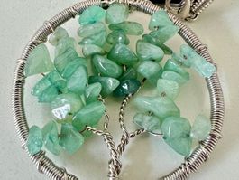 5.5cm Baum des Lebens Anhänger aus Jade mit Lederkette