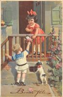 Zwei Kinder, Blumenstrauss