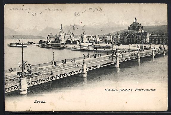 Cartoline postali: Luzern, Seebrücke mit Strassenbahn, Bah – Usato da Berlin venduto da bartko-reher