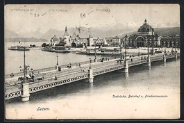 Luzern, Seebrücke mit Strassenbahn, Bah