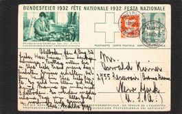 FDC Bundesfeierkarte 1932 , Nr. 55a , 1.Vlll.32 USA