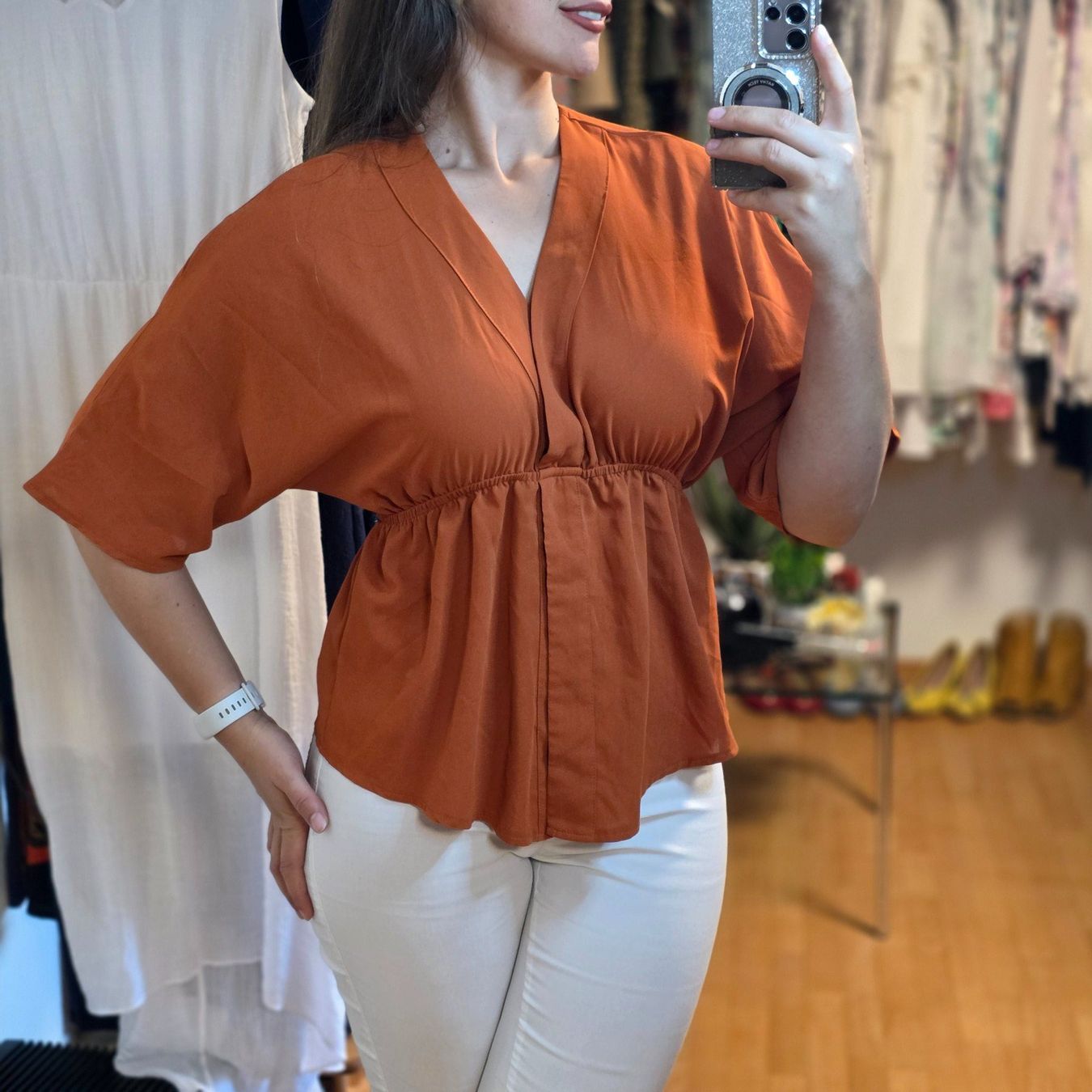 Camicette: Bluse Rostfarbe S/M mit Gummizug – Usato da Wald ZH venduto da CapLux 1