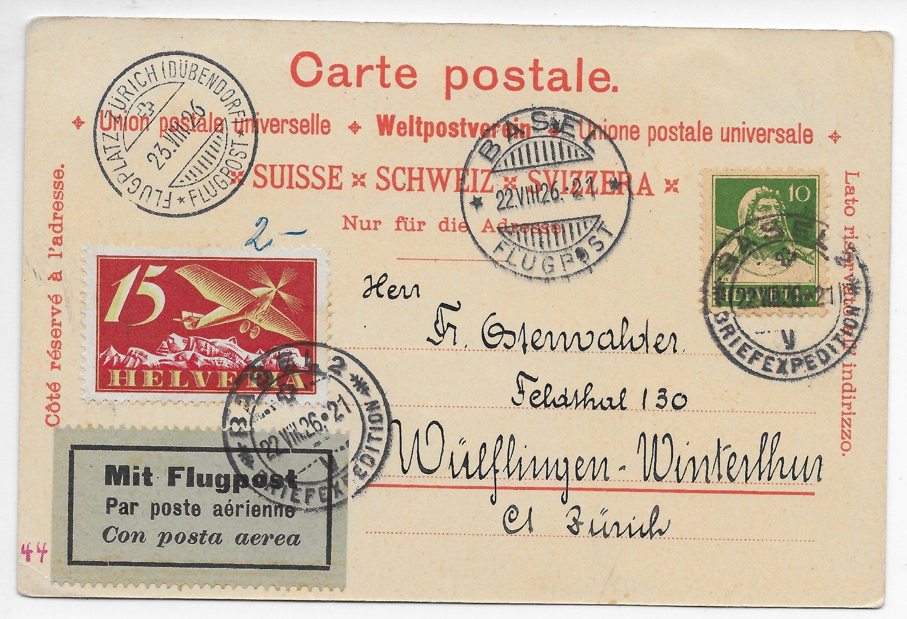 Alle Briefmarken: Flugpostkarte 1926 – Gebraucht aus Hefenhofen von Richsalz