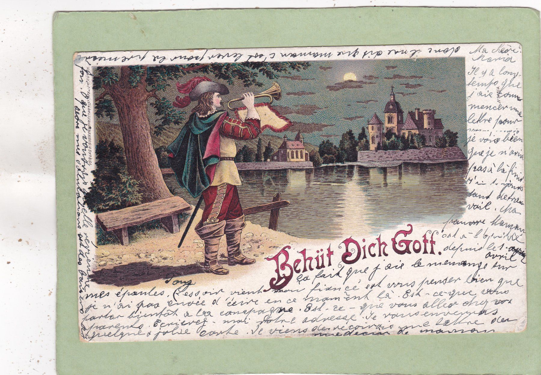 Cartoline postali: Kitsch Kunst Landschaft Behüt Dich Gott 1901 – Usato da Herisau venduto da Lisegrat2008