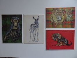 4 Karten mit Couverts Tierbilder Fritz Hug