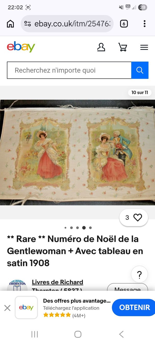 Dipinti: Tableau estampe sur soie, thème romantiques de 1908 – Usato da Les Cullayes venduto da yan_nvn9 6