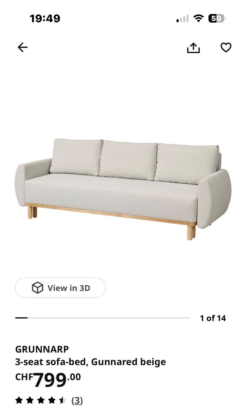 Ikea Sofas: Ikea Schlafcouch 3-Sitzer Gunnared – Gebraucht aus Küsnacht ZH von vivouak