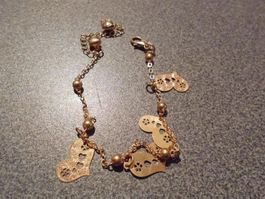 Fusskette goldfarbig, Herzen/Kugeln