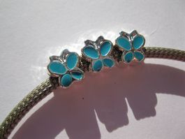 2 Grosslochperlen, Beads versilbert Schmetterling, türkis