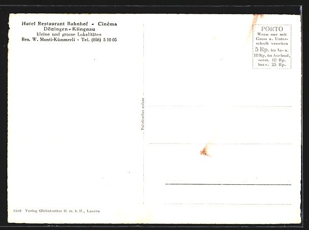 Cartoline postali: Döttingen-Klingnau, Hotel-Restaurant Ba – Usato da Berlin venduto da bartko-reher 1
