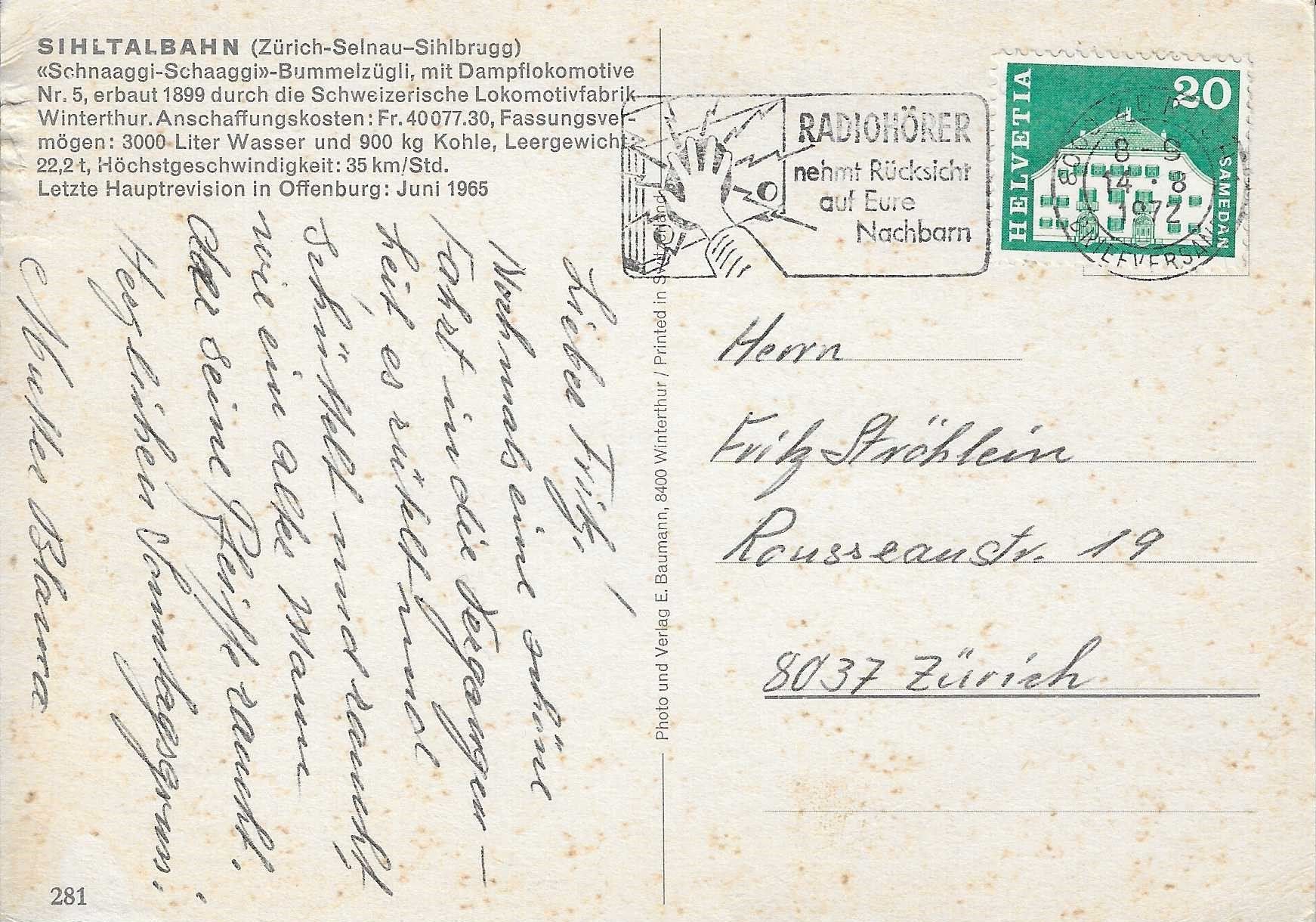 Cartoline postali: Sihltalbahn – Usato da Rothrist venduto da Stranglehold 1