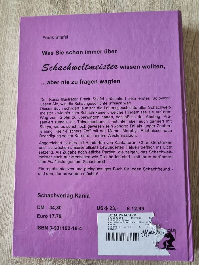 Libri: Schachbuch Schachweltmeister – Usato da Muttenz venduto da Langerochade 1