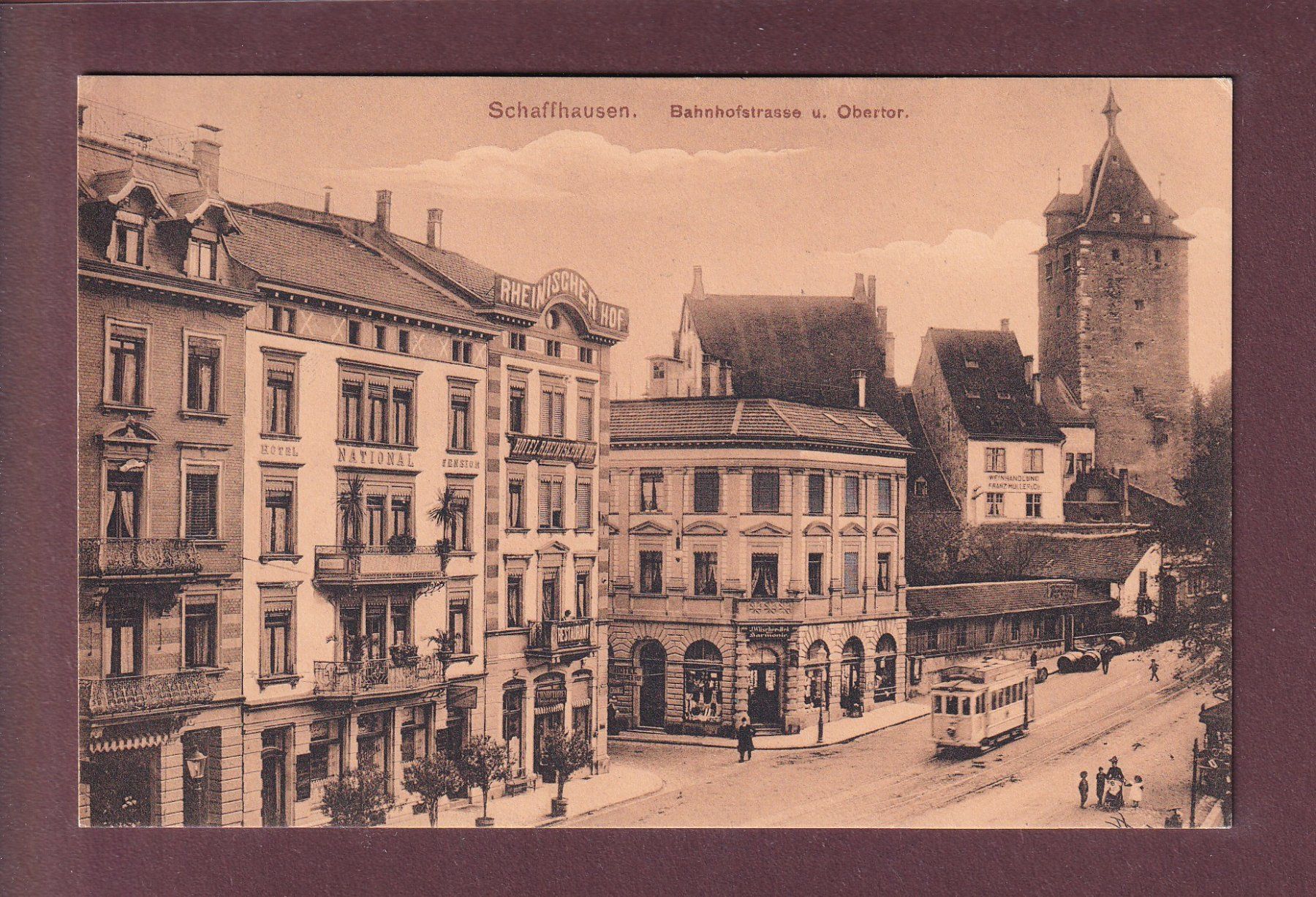 Cartoline postali: SCHAFFHAUSEN - Bahnhofstrasse - Tram - 1909 – Usato da Pully venduto da nicecards