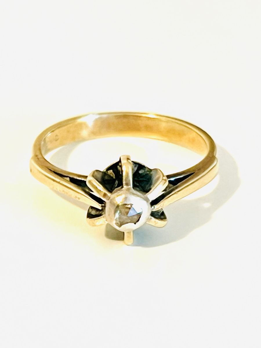 Anelli: 14K Yellow Gold Natural Diamond Solitaire Ring – Usato da Rüschlikon venduto da topswissvintage 1