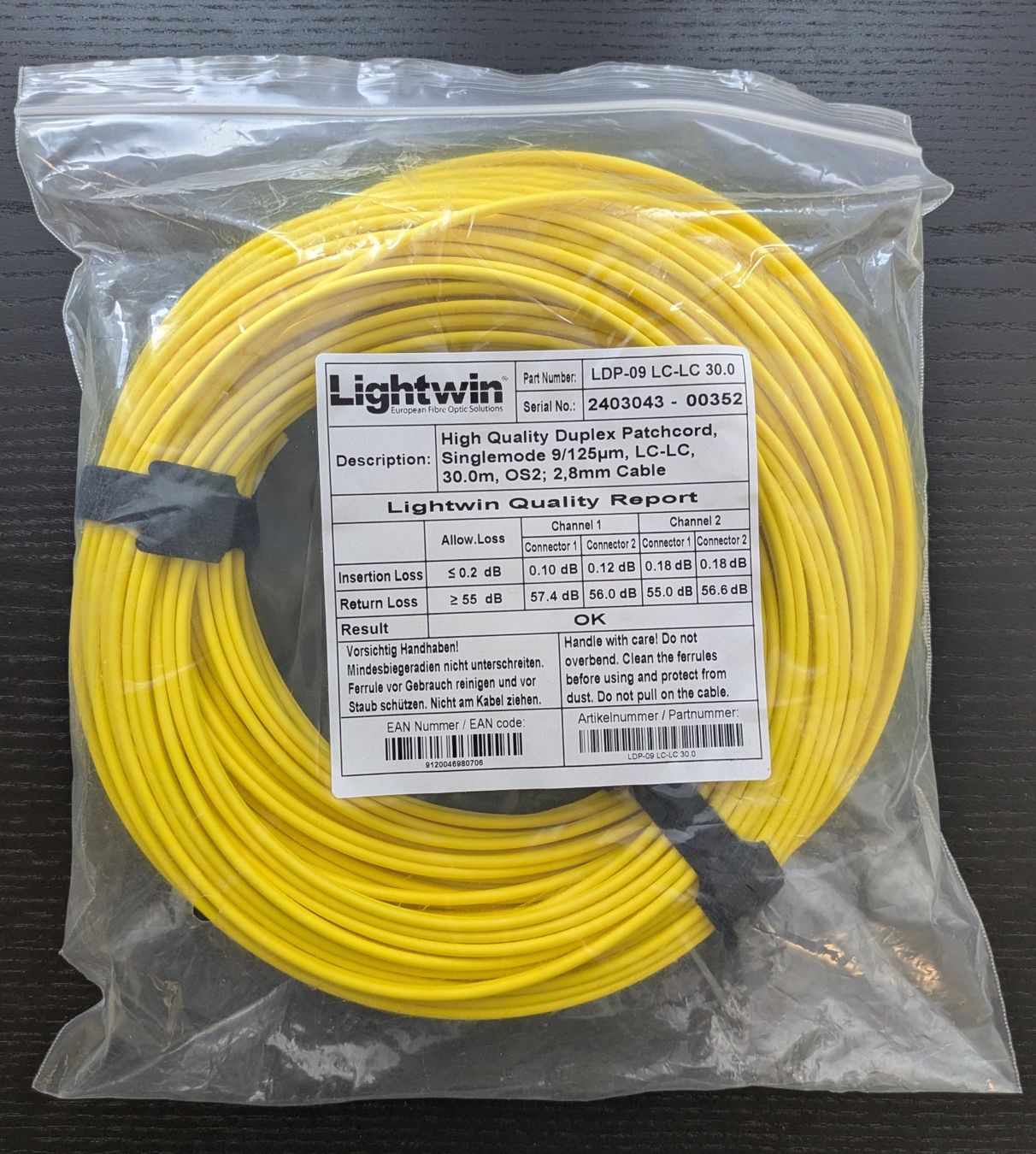 Cavi: Lightwin LWL Patchkabel LC-LC 30m Singlemode neu – Nuovo e nell'imballaggio originale da Luzern venduto da Pkz