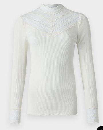 Langarmshirt Rosemunde weiss Spitze 70% Seide Grösse XS