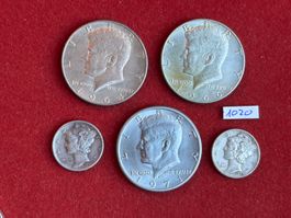 1020 Silber 1/2 Dollar USA Kennedy  + Dime 1941 - 1971