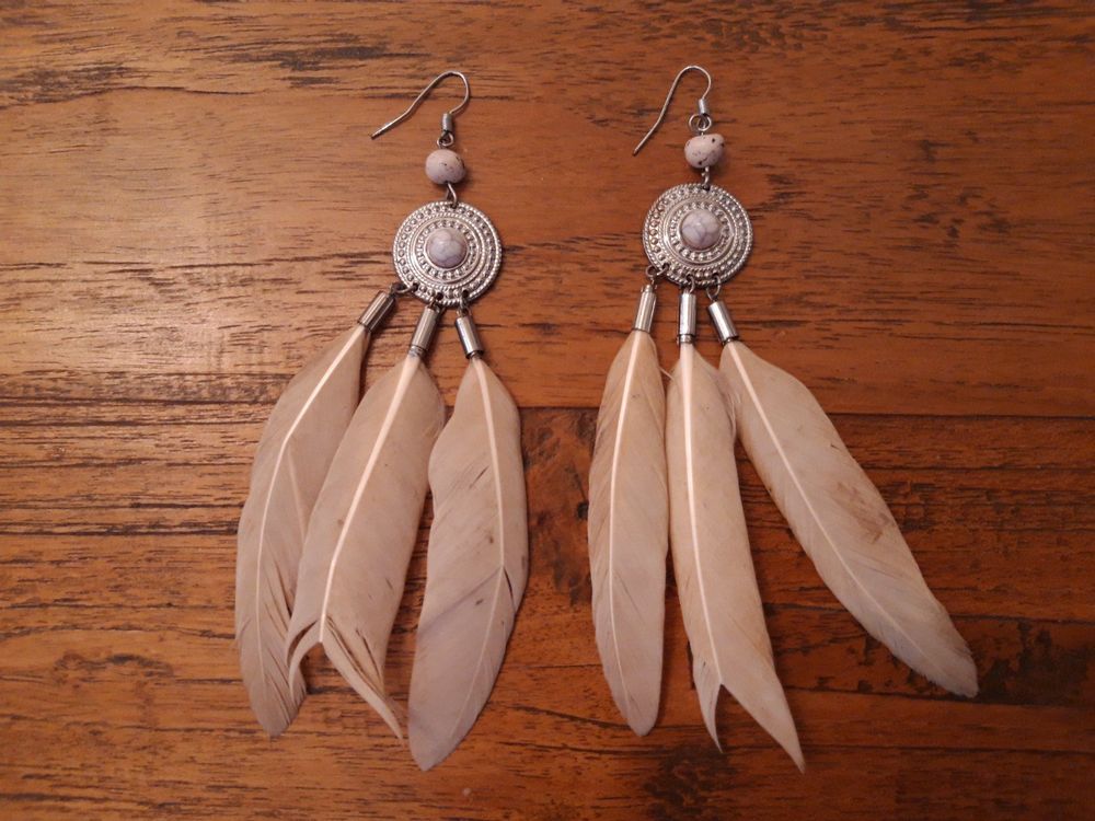 YAZILIND Angelhaken Ohrringe – übergroß, Boho-Stil, Mit Feder, Für Durchstochene Ohren