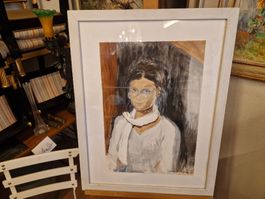Aquarell-Porträt einer Dame, signiert